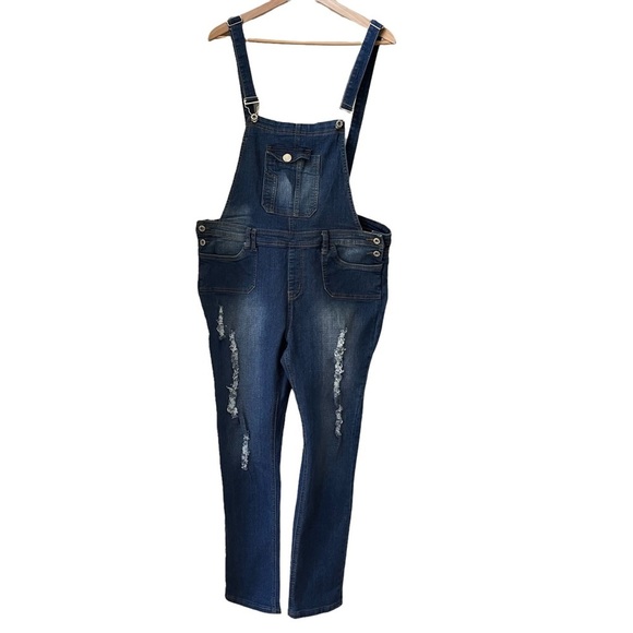 Be-Girl Basic Medium Idigo Distressed Denim Long Overalls Size: 2XL - Picture 14 of 14